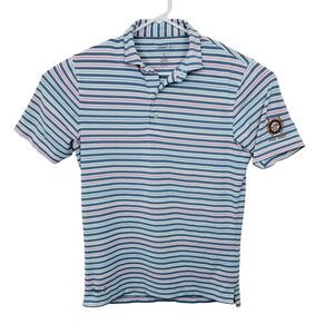 Johnnie-O Polo Shirt Striped Short Sleeve Mens Size Small White Pink Blue Gray